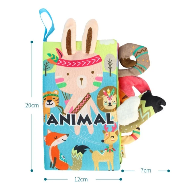 HANSUN Early Learning Educational Interactive Fabric Animals Baby Cloth Books Activity Crinkle Sensory Books Cloth Book For Kids
