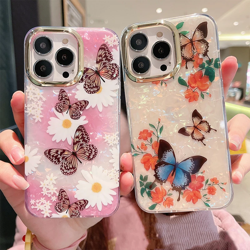 Double Side Imd Flower Butterfly Mobile Phone Cases&bags For Iphone 13 Pro Max Tpu+pc Phone Case Cover For Iphone 12 Pro Max 11