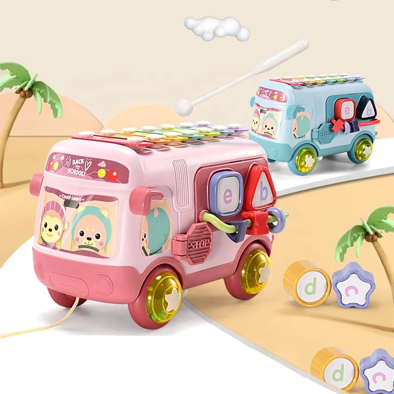 Multifunction School Bus Toys For Kids With Piano Letter Baby Rattle