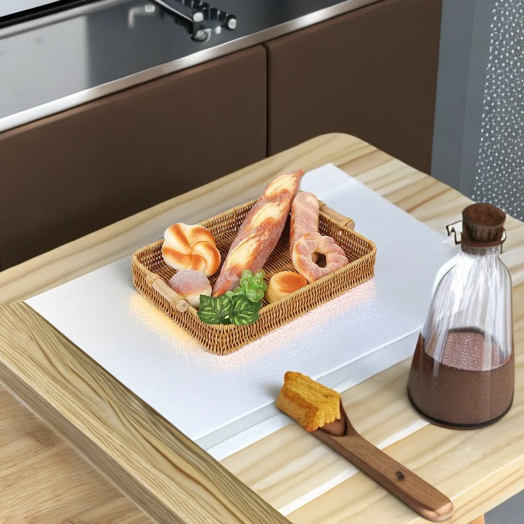 Hot Square  Woven Fruit Storage Basket Plastic Food Container Rattan Serving Tray Good Quality Rectangle Decoration for Home