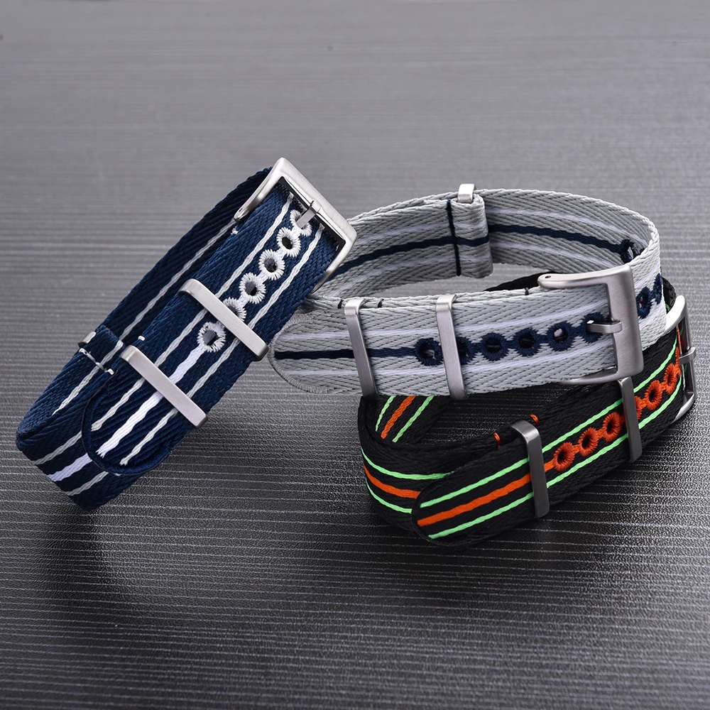 JUELONG Embroidery Nylon Striped Recycled Watch Straps 20mm 22mm Single Pass Eco-Friendly Watch Straps