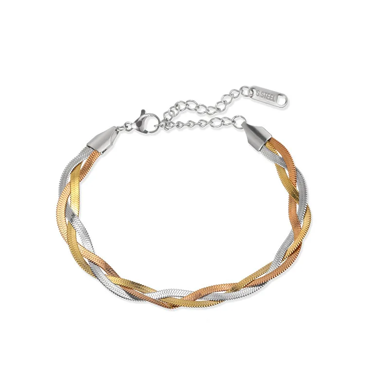N1904 Triple Layered Snake Chain Choker Necklace Twisted Herringbone 316L Stainless Steel Necklace Minimalist Hip Hop Jewelry