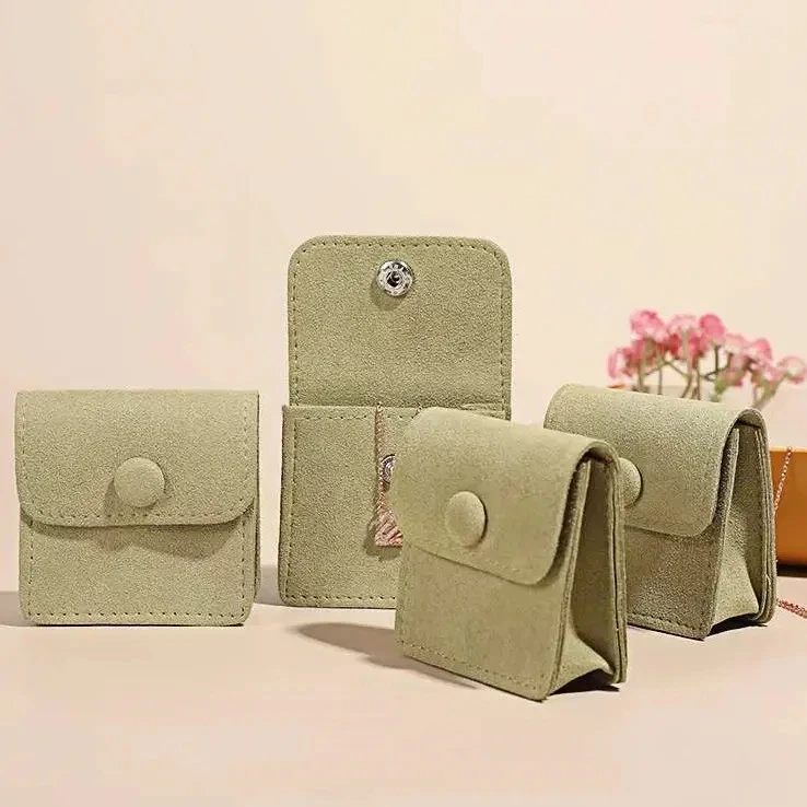 6*6*2.3cm Luxury Ultra Light Durable Screen Printing Customizable Microfiber Jewelry Bag Earring Pouch With Two Inner Pockets