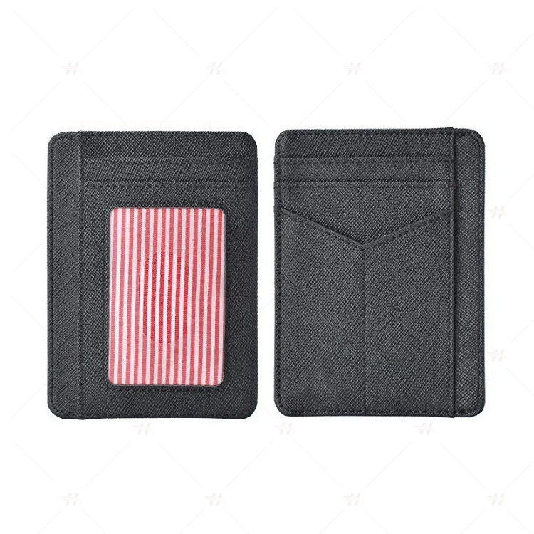 Genuine Cowhide Leather Slim Credit Card Wallet Black RFID Men Magnet Case for iPhone 12