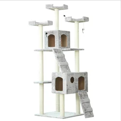 Amazon Hot Sale 186 cm Cat Tree Scratch Pet Scratcher Wood Tower Furniture Tower Cat Tree Wooden Cat Tree