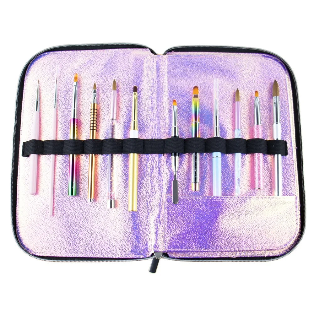 JIENIYA Custom Synthetic Liner Nail Brush Set 12 Pcs Glitter Nail Brushes Set Artist Nail Brush Holder