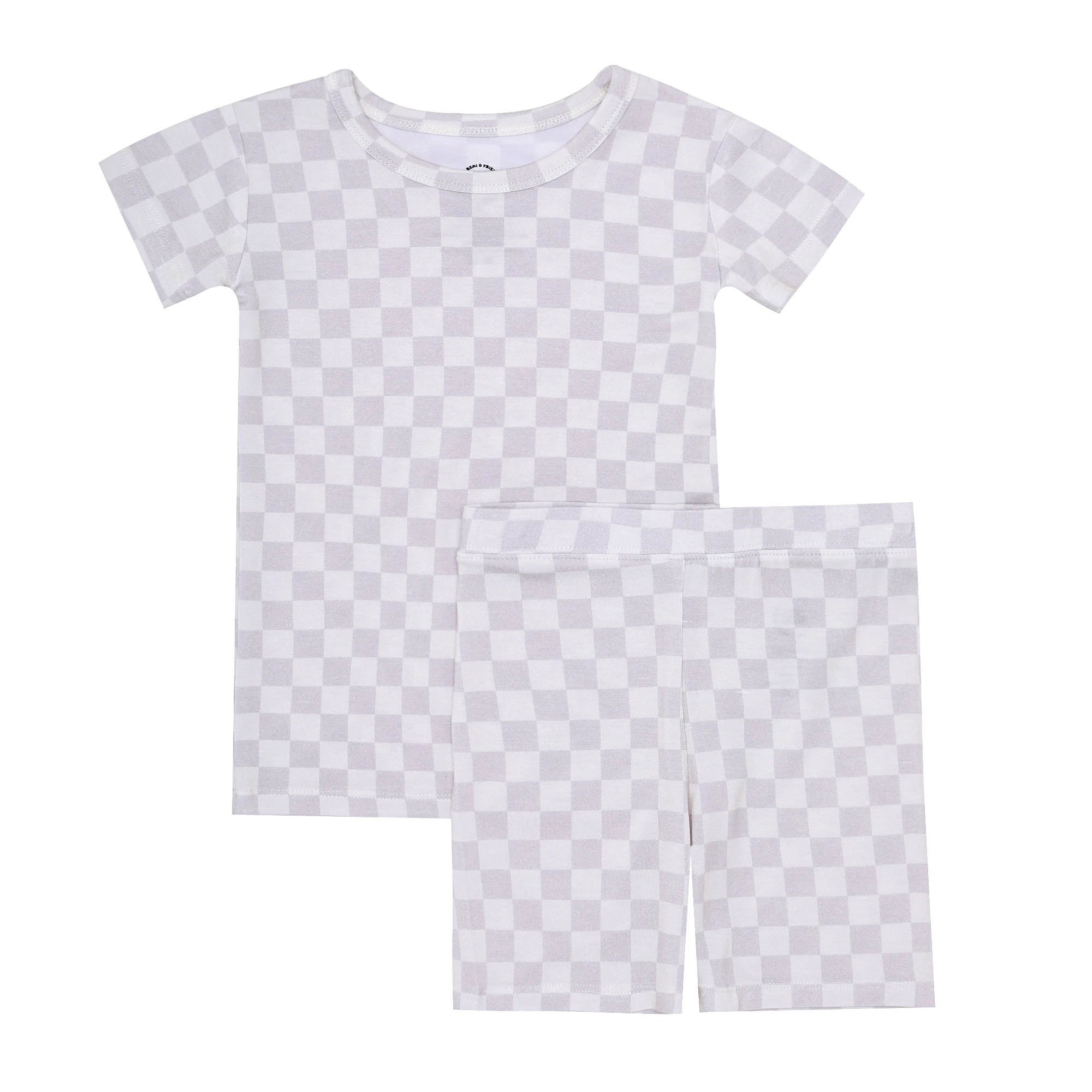 2024 Square Pattern Baby and Kids Bamboo Spandex Material Tops and Pants New Design Baby Clothes Long Sleeve Baby Pajamas