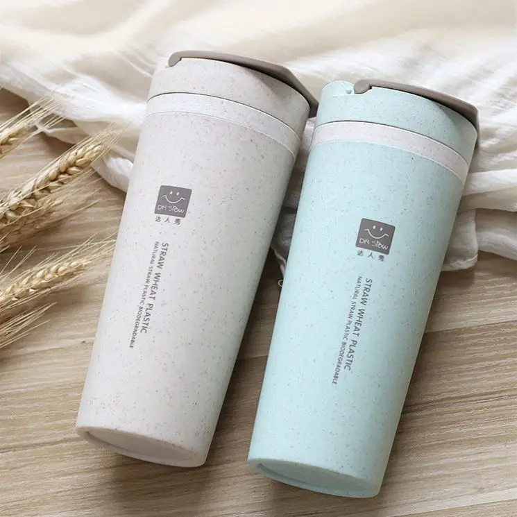 New Wholesale Heat Resistant 300/500ml Biodegradable Bpa Free Plastic Mug Wheat Straw Fiber Portable Water Bottle Cups