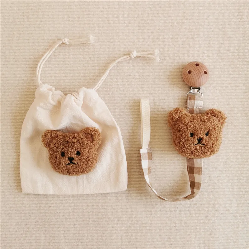 Baby Cotton Pacifier Chain Beech Pacifier Clip Infant Teething Toy Baby Dummy Pacifier Chain Clip Wood Rodent Nipples Holder