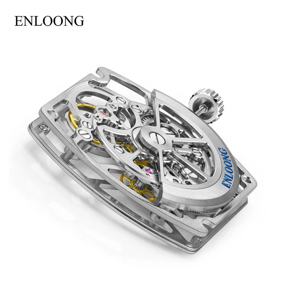 ENLOONG 21 Jewels Tonneau Style All Skeleton Mechanical Movement Modify 72 Hours Automatic Movement