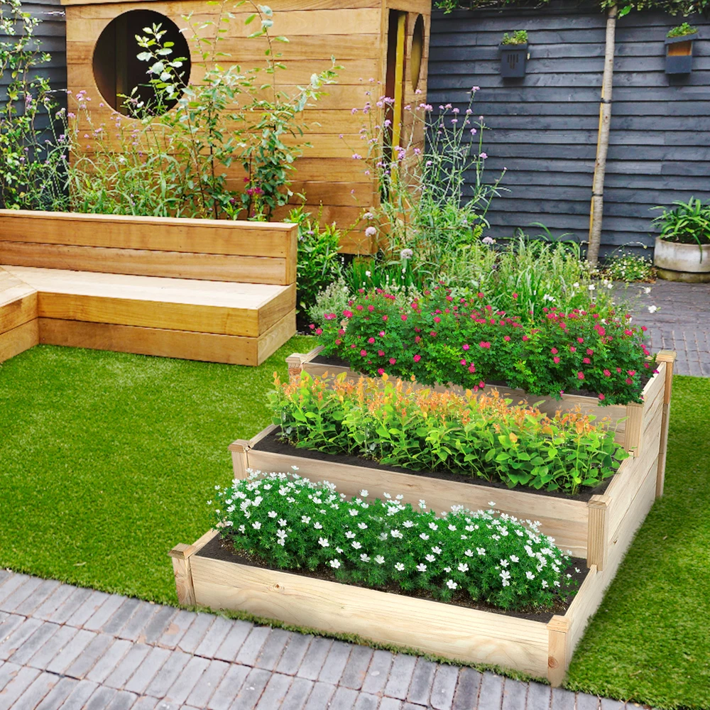 3 Tier Wood Planting Box Raised Garden Bed Elevated Plants Stand for Backyard Outdoor
