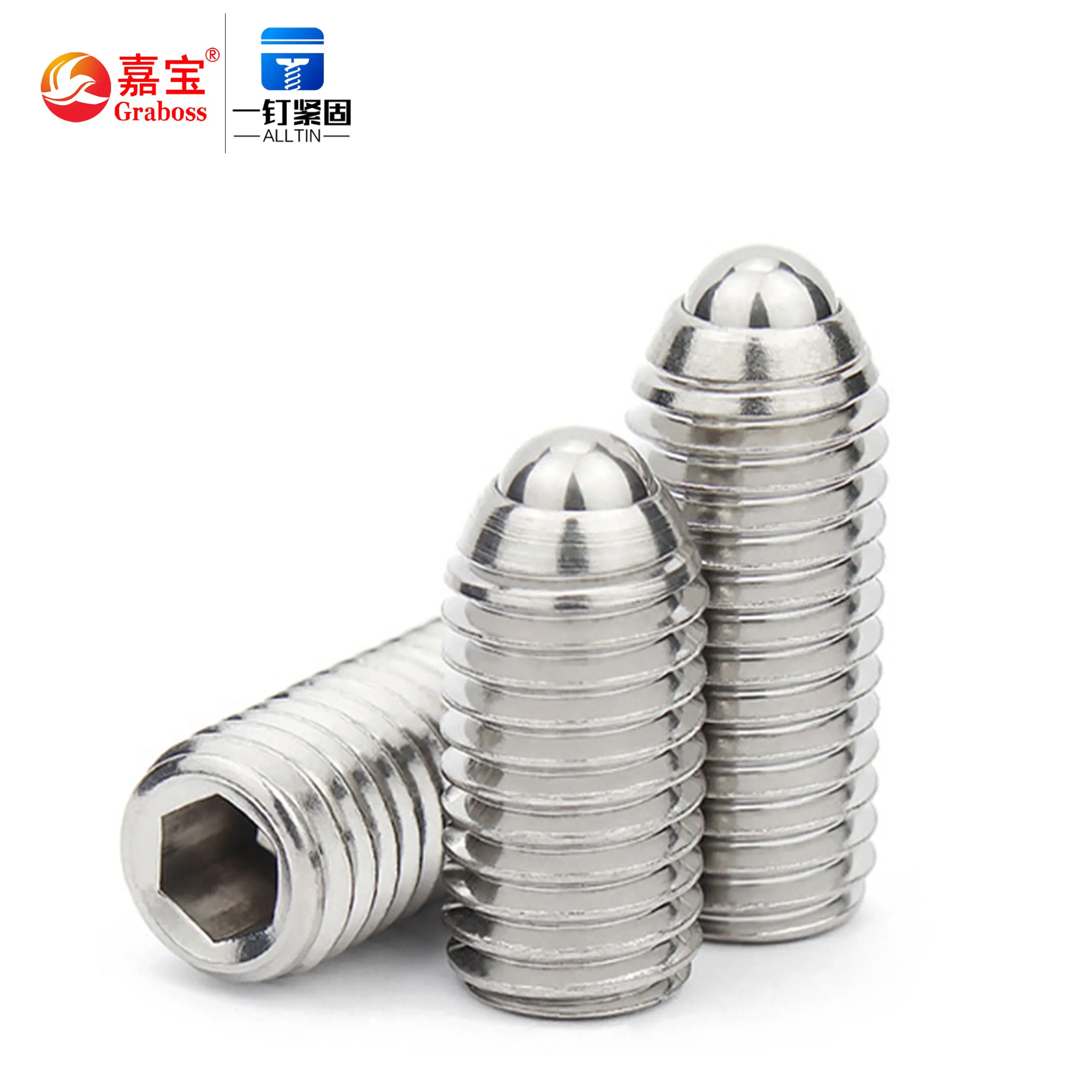 High quality and high strength 304/316 stainless steel ball plunger slotted ball point set screws Hex Socket  Screws