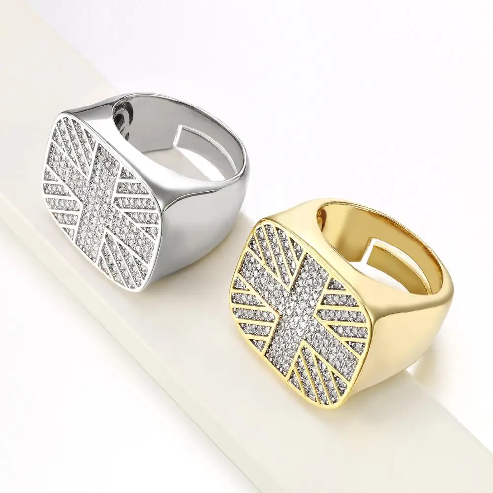 Jasen custom jewelry wholesale fashion design 18k gold plated 925 silver crystal jewelry cross rings