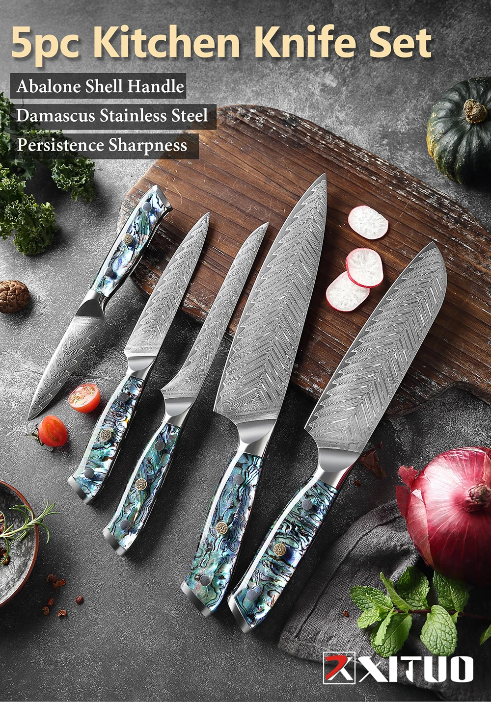 XITUO Chef Knife Drop shipping Damascus Steel Set Kitchen Knives 1-5 PCS Japanes Santoku Boning knife Shell Handle Free Shipping