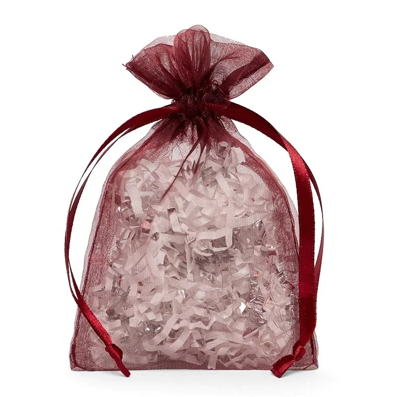 Luxurious Burgundy Organza Beads Packaging Bags with 10 Sizes in Stock