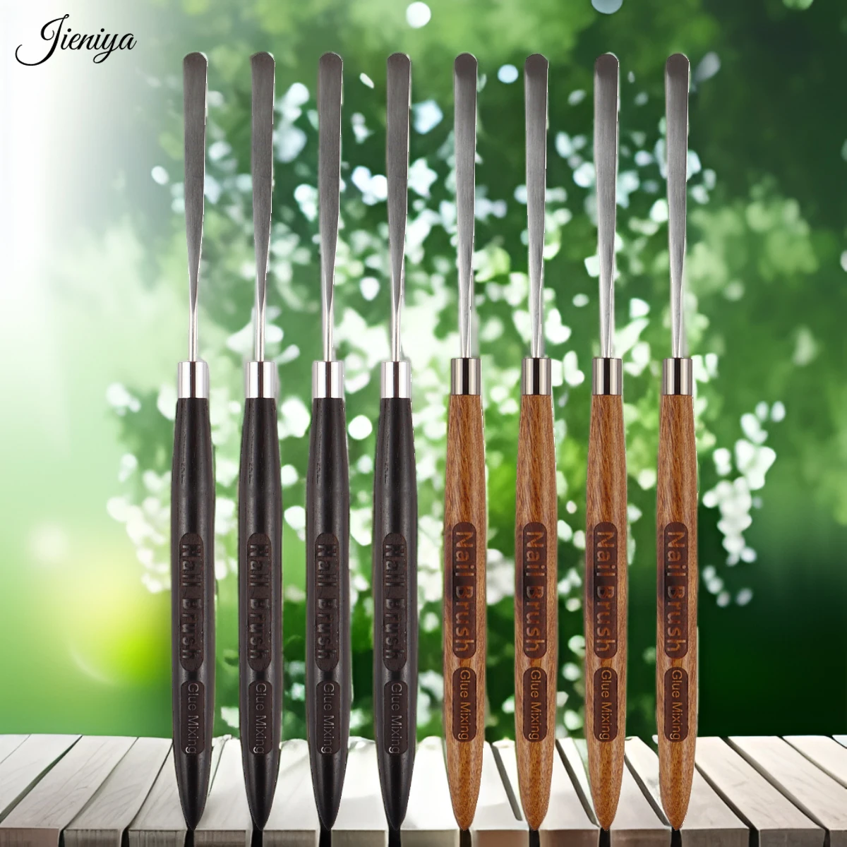 Natural Wood handle Glue Mixing Rod Stirring Rods Metal Nails Gel Polish Sticks Mixing Tool Spatula pen