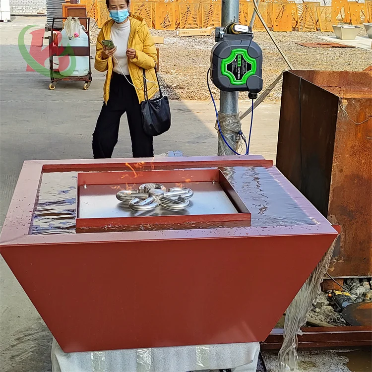 Gas water fire pit table gas heater fire pit color powder painted Gas fire pit with water for Garden rain water curtain