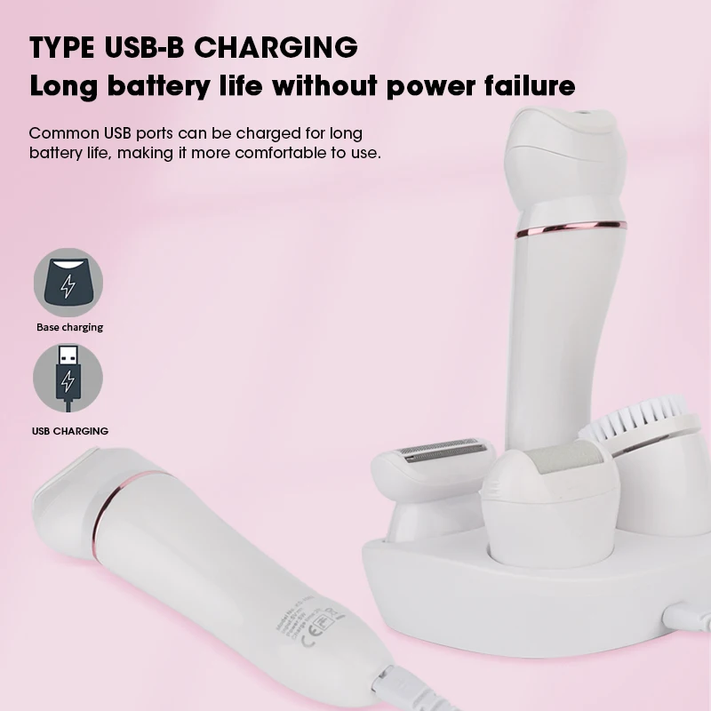 KS-1002 Lady Skin Care 6 in 1 Hair Removal Epilator Painless Rechargeable Epilator for Women Face Massage and Body Exfoliator