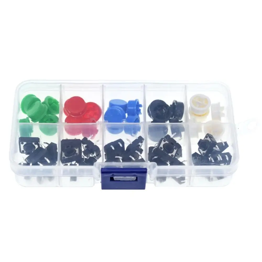 25PCS Momentary12*12*7.3MM Micro switch button + 25PCS Tact Cap(5 colors) with Case Tactile Push Button Switch