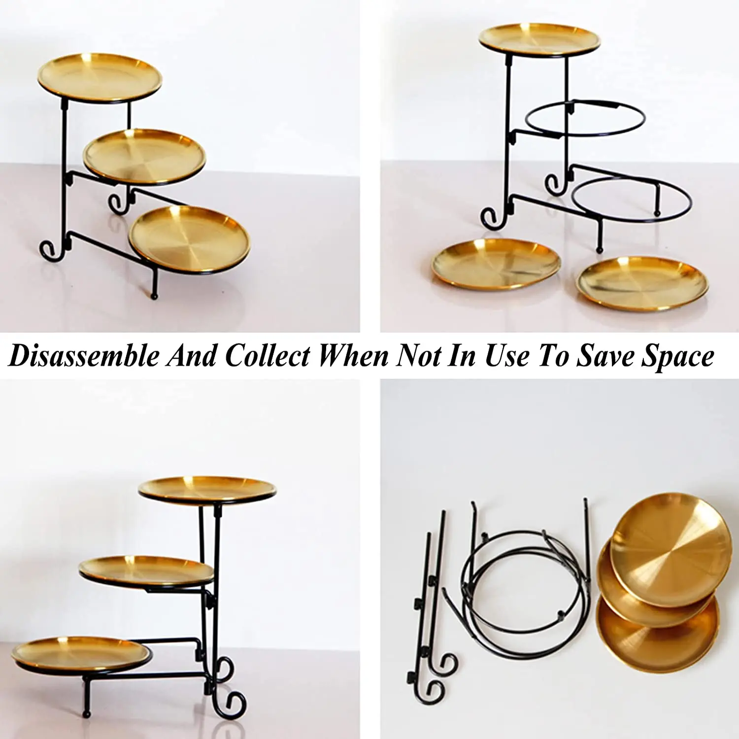 3 Tiers Serving Stand Fruit Plate Cake Plate Serving Trays for Party Display Fruit Dessert Cake, Metal Black