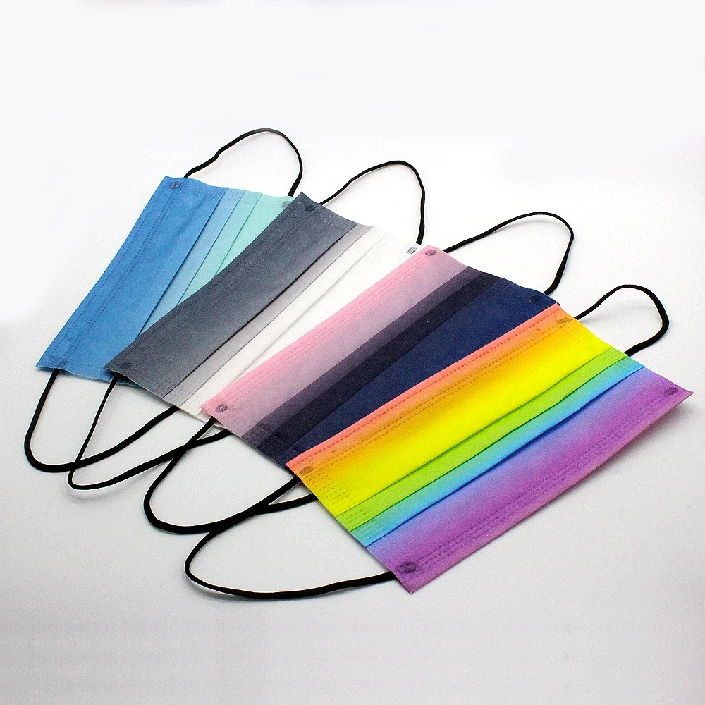 Disposable 3 Layer Spunlaced Non-woven Facemask EN14683 Type IIR Gradient Print Medical Surgical Face Mask For Party Daily Use