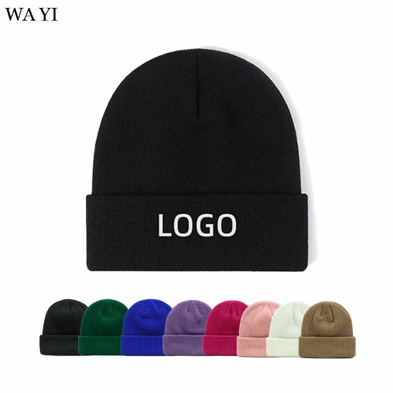 Custom Embroidered Logo Classic Winter Knit Beanies 3D Embroidery Puff & Hand Drawn Print Techniques for Travel