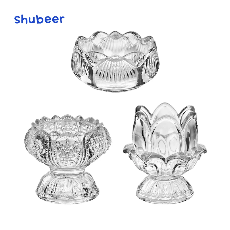 Buddhist articles high foot lotus butter lamp lamp holder candle cup glass candlestick Buddha offerings