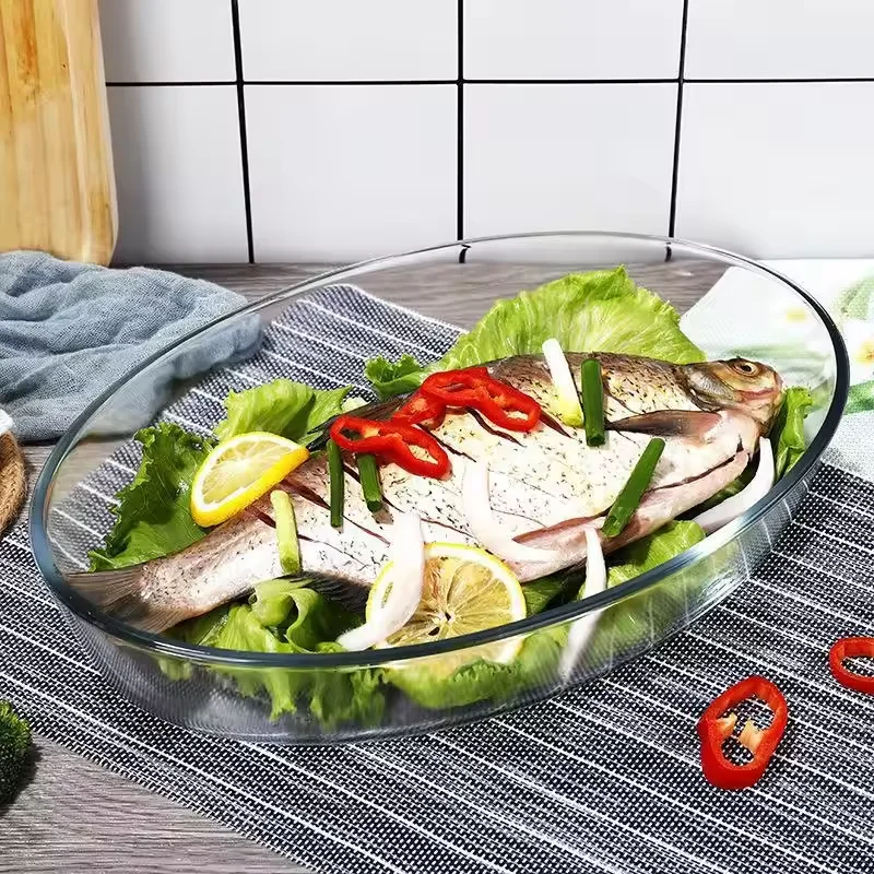 High borosilicate glass baking dish heat-resistant rectangular fish plate oval baked rice plate fruit plate