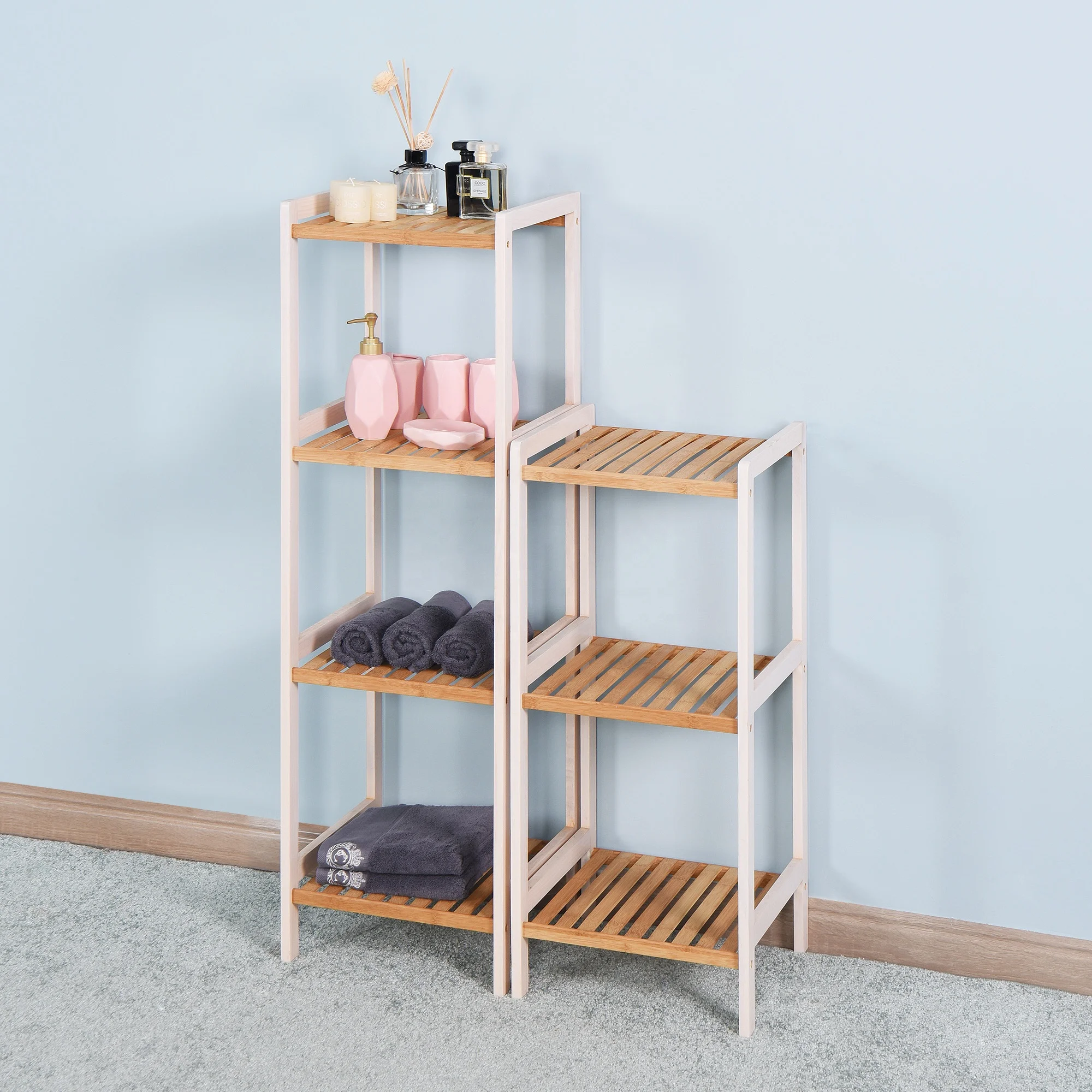 Elegant living room wooden storage holders & bamboo corner shelf racks
