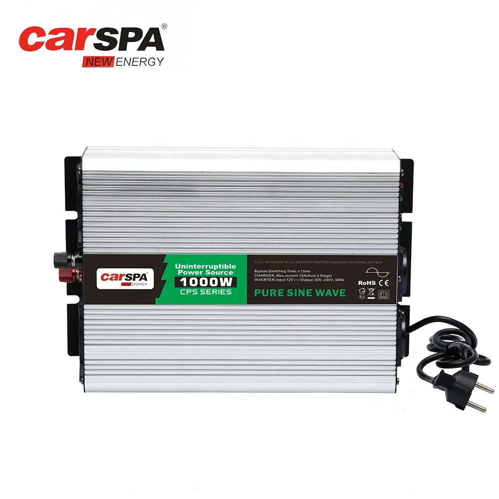 Carspa 1000W Power Inverter with Built-in Charger UPS Pure Sine Wave Inverter DC to AC