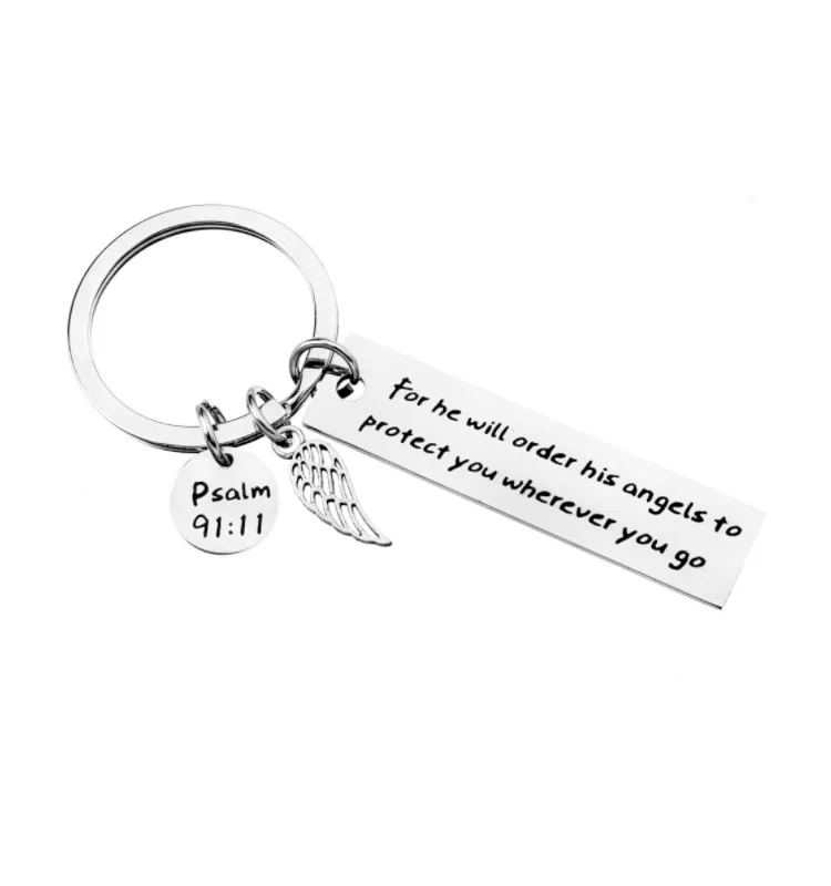 for he will order his angels keychain engraved scripture key chain Bible Verse Christian gift keychain