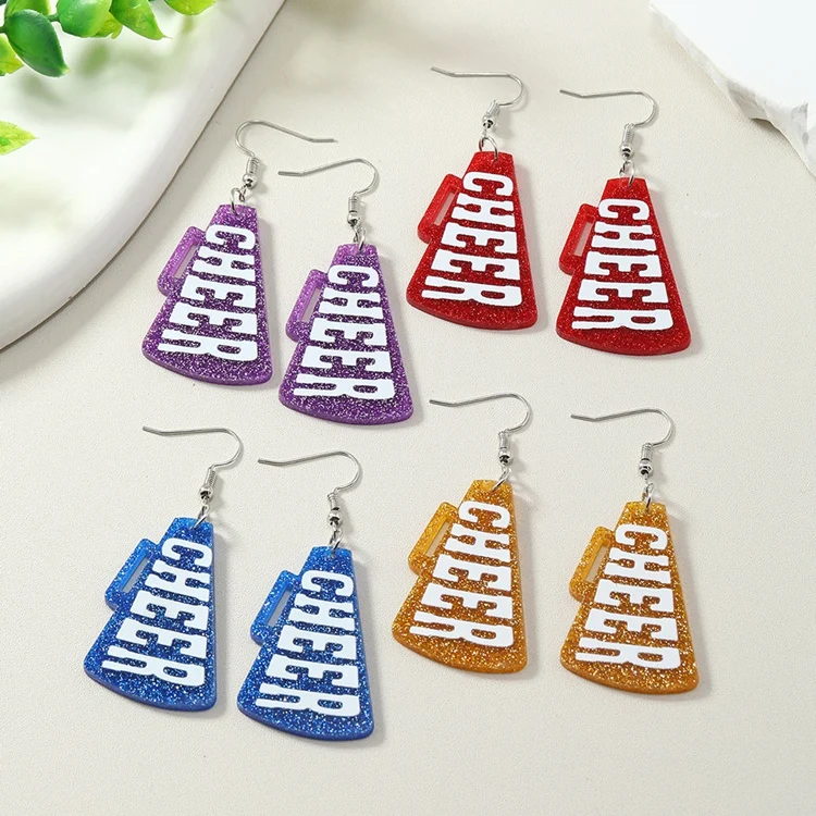 KQ-79 Glitter Cheerleading Squad Trumpet Cheer Acrylic Earrings