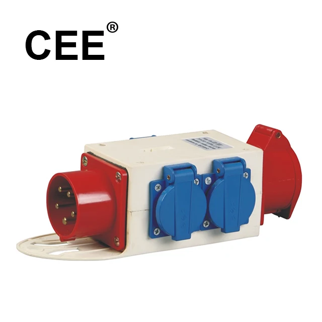 CEE IP44 16A 400V multiple socket outlet portable hanging industrial and schuko multifunctional adaptor socket