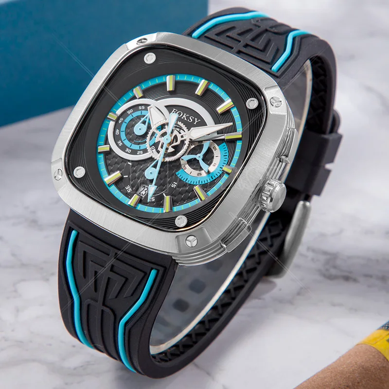 OEM ODM Custom Logo High Quality Silicone Strap Fashion Alloy Wrist Luxury Square Men Quartz Chronograph Watch For Men