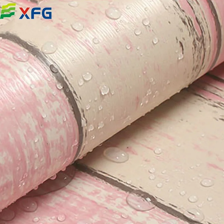 Peel and stick pink blue Korean wallpap design pvc wood stripe wallpaper rolls for home decoration wall sticker