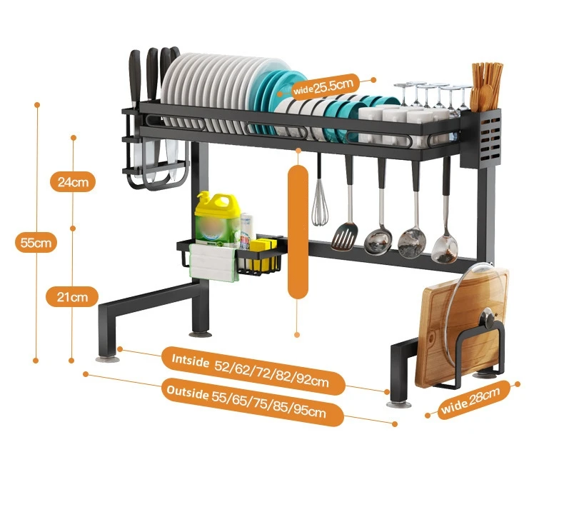 Wholesale Over The Sink 2 Layers Kitchen Drying Storage Large Dish Drainer Rack With Drip Tray