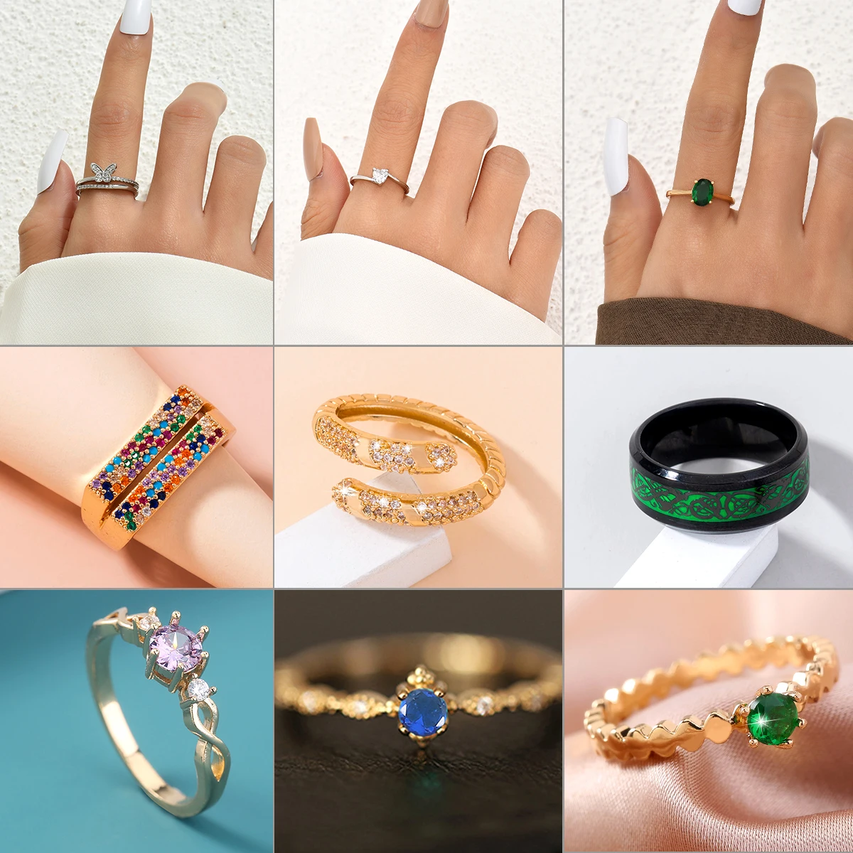 1.7 cm White Glitter Butterfly Love Heart Zirconia Rings Colorful Zircon Ring For Engagement Jewelry For Bride Women