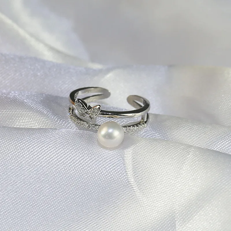 White pearl rings 6.5-7mm 3A perfect round  real freshwater pearl ring