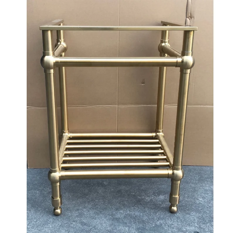 Antique Brass Stainless Steel Golden Frame Carrara Top Bathroom Sink Leg System Metal Vanity Base Washstand Sink Console Stand
