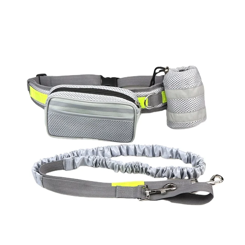 Bungee Hands Free Dog Leash for Running Walking Hiking with two removable waist pockets