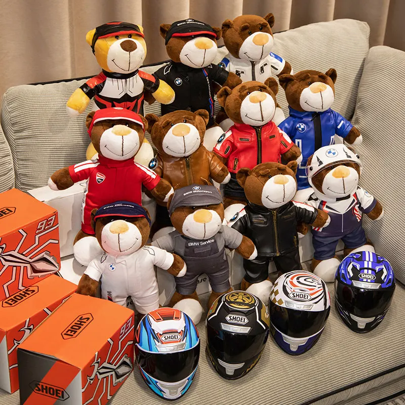 30CM Funny Locomotive Teddy Bear Plush Toys High Quality Bear with Helmet Clothes Dolls Stuffed Soft Pillow Kids Boys Present