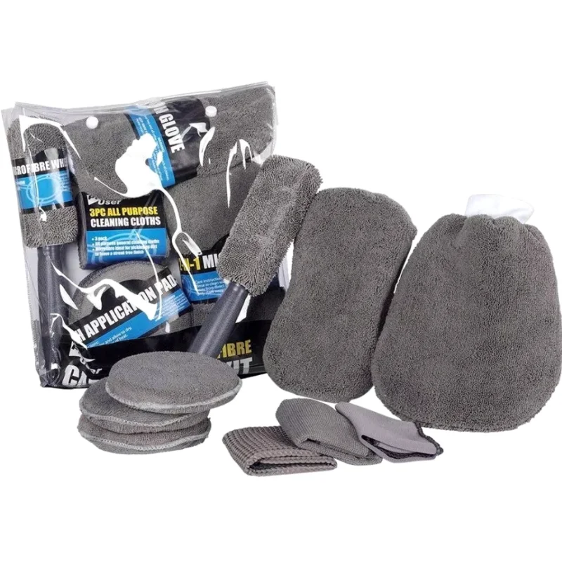 Efficient Car Cleaning Tool Kit Comprehensive Car Detailing with Long Handle Brush Car Wash Mop Microfiber Towels