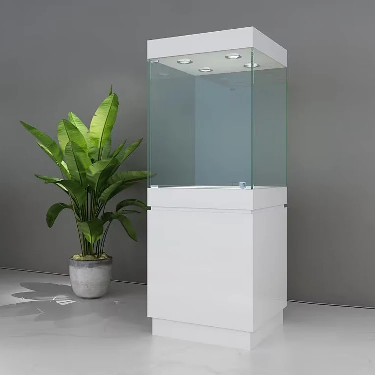 Custom jewelry glass display cases LED lighting pedestal Museum display cases