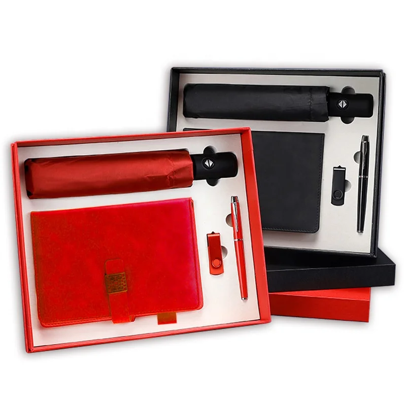 custom promotional product custom umbrella metal pen leather notebook usb flash drive corporate gifts