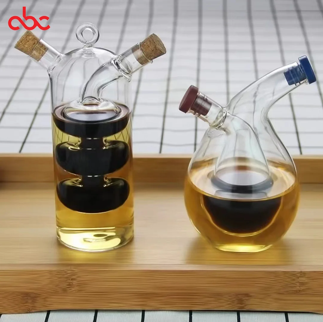 Стеклянная бутылка масла 2 в 1 стеклянный дозатор оливкового и уксуса масло