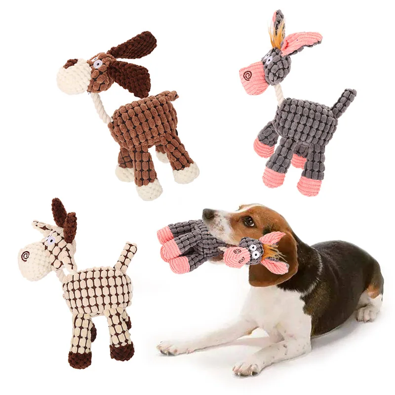 
2021 Amazon Hot Sale Pet Products donkey dog toys shape plush dog toy with rope High Quality Indestructible Plush Dog Chew Toy 