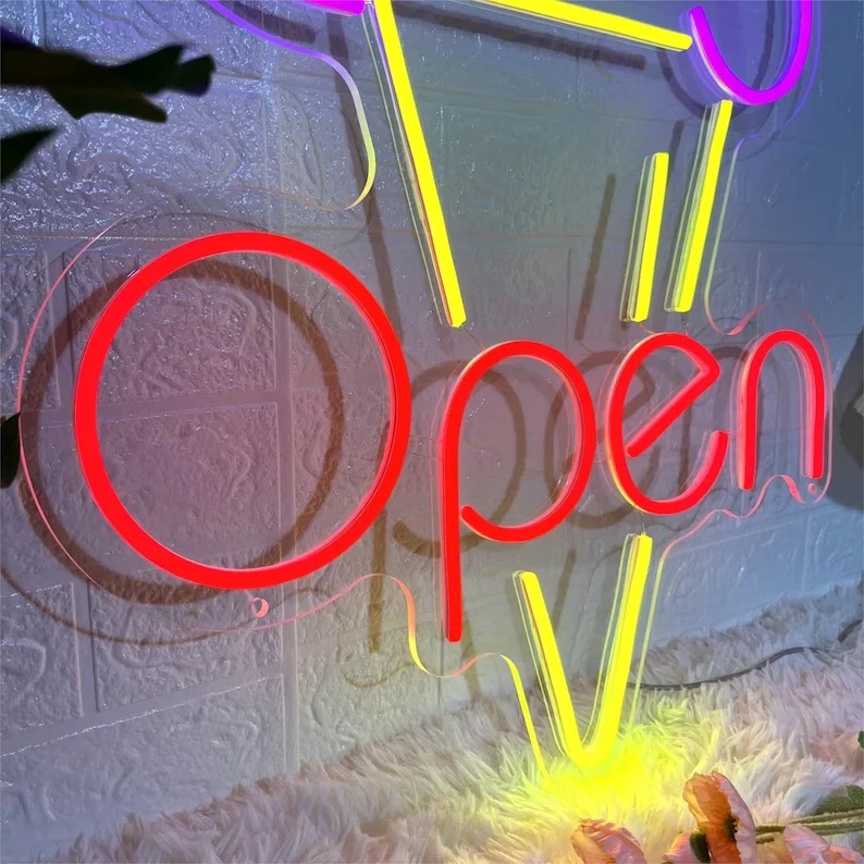 Outdoor indoor waterproof neon light led custom ice cream neon sign store logo with low price open neon sign