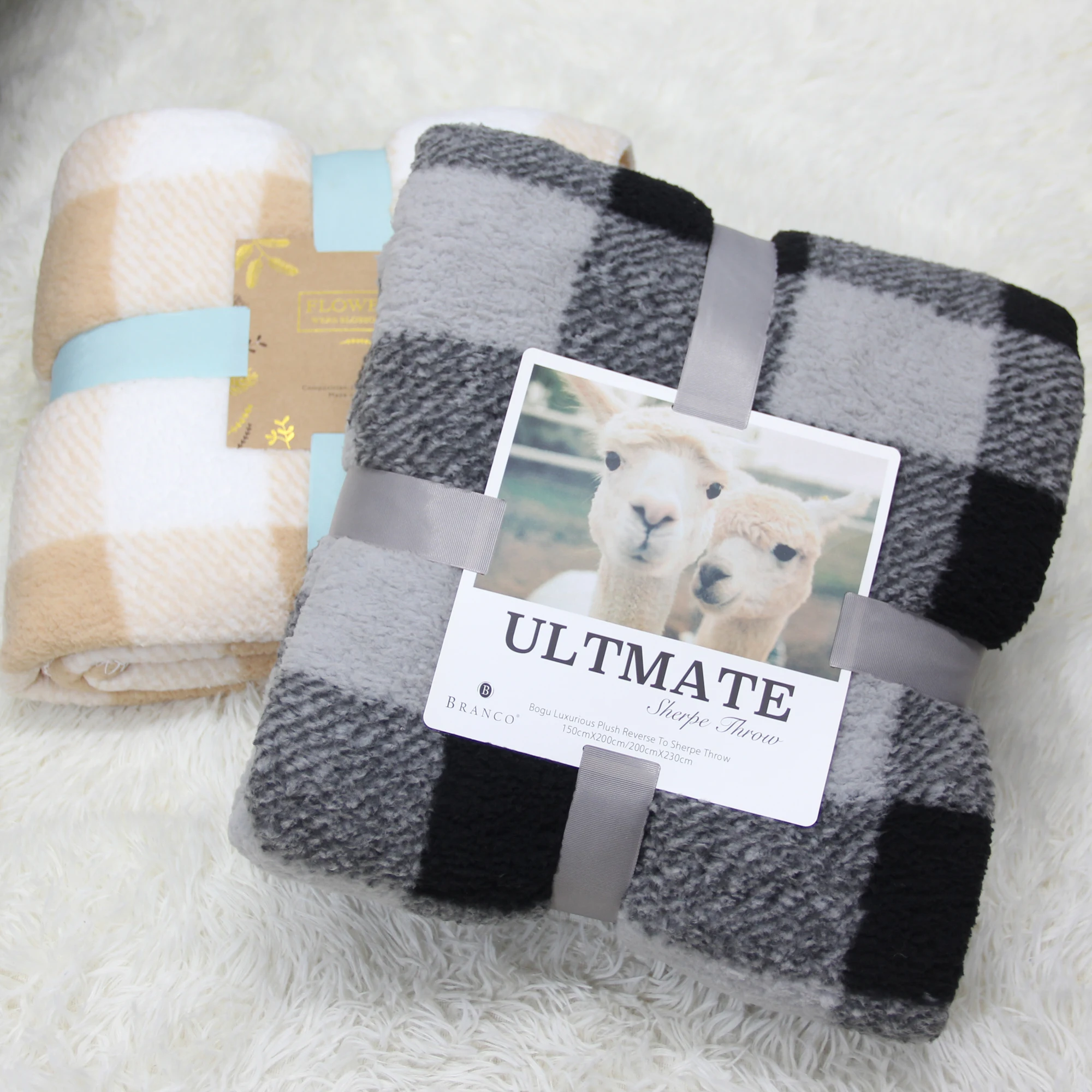 Plaid sherpa fleece throw blanket warming soft custom cheap wholesale luxury double layer plush throw blanket for winter bed
