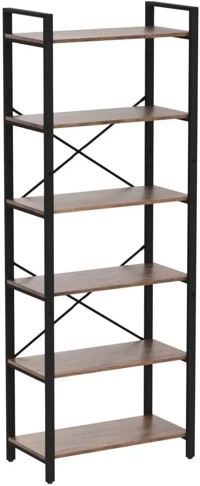 Bookcase 6 Shelves Vintage Industrial Style Bookcase For Home Office Decoration