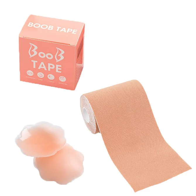 Fashion Strapless Backless High Quality Sports  Adhesive Invisible Roll 5cm Boob Tape boob tape plus silicone pads